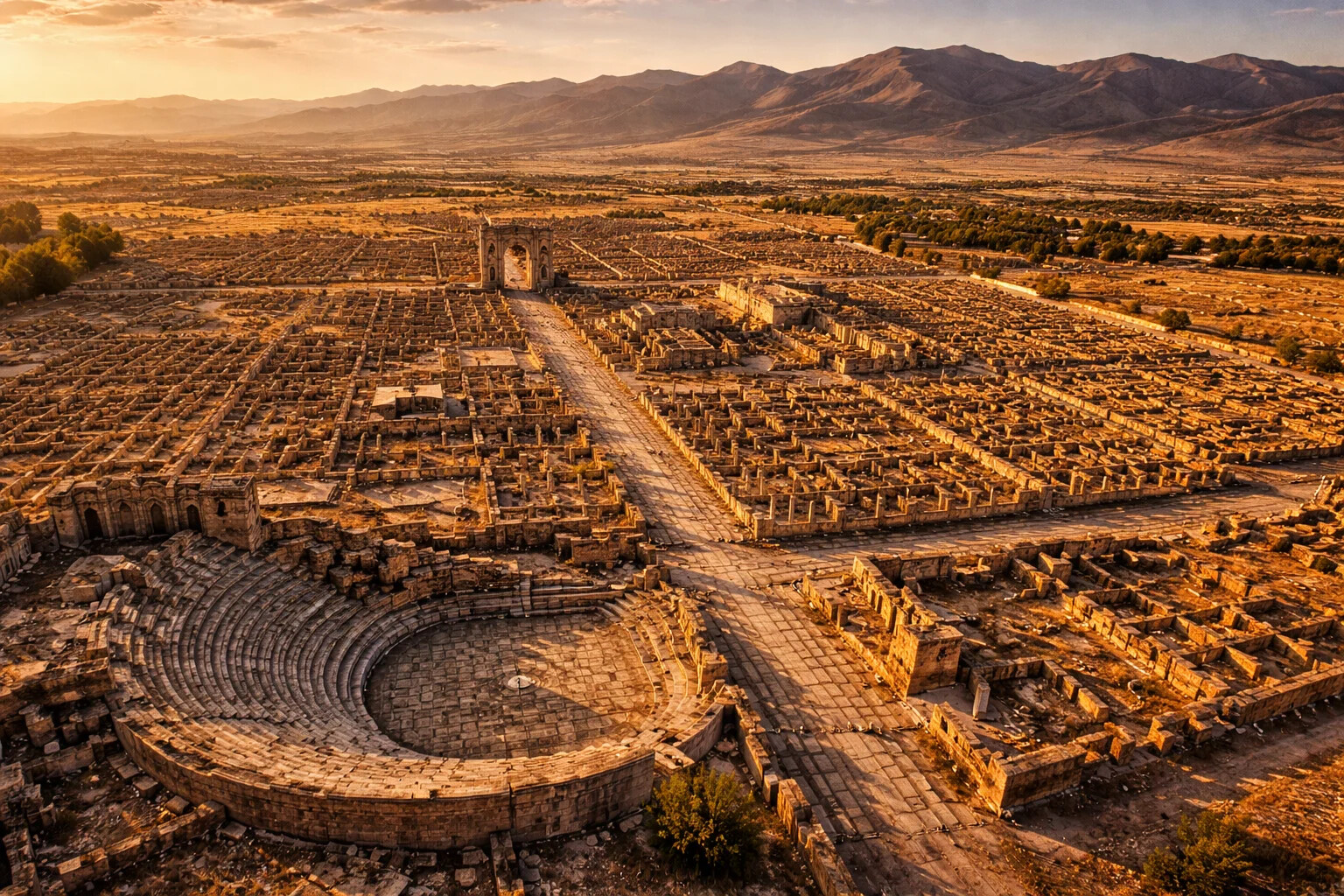 Timgad Roman Ruins aerial view UNESCO World Heritage Site