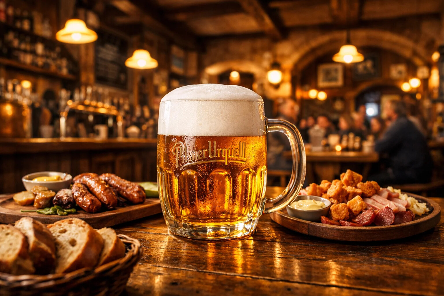 Pilsner Urquell beer in traditional Czech pub