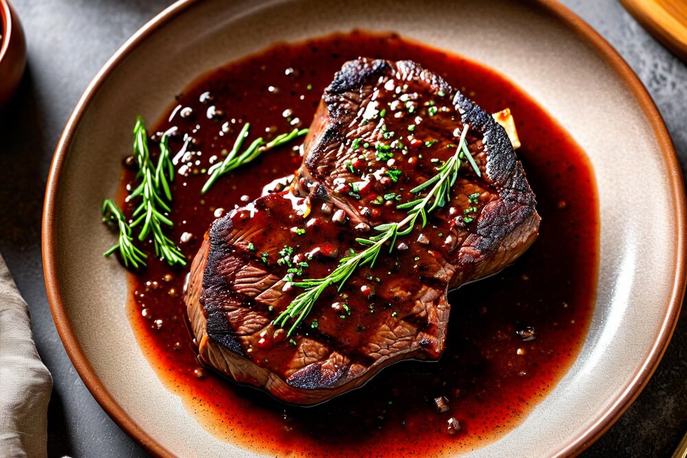 Oryx Steaks with Red Wine Sauce