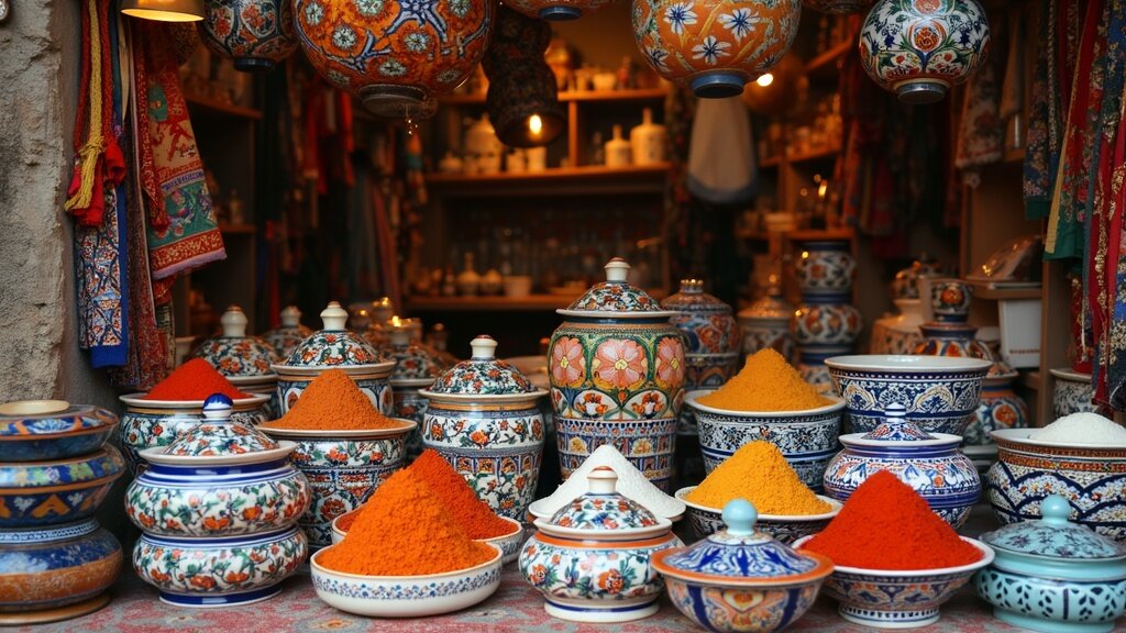 Uzbek bazaar with spices and dried fruits