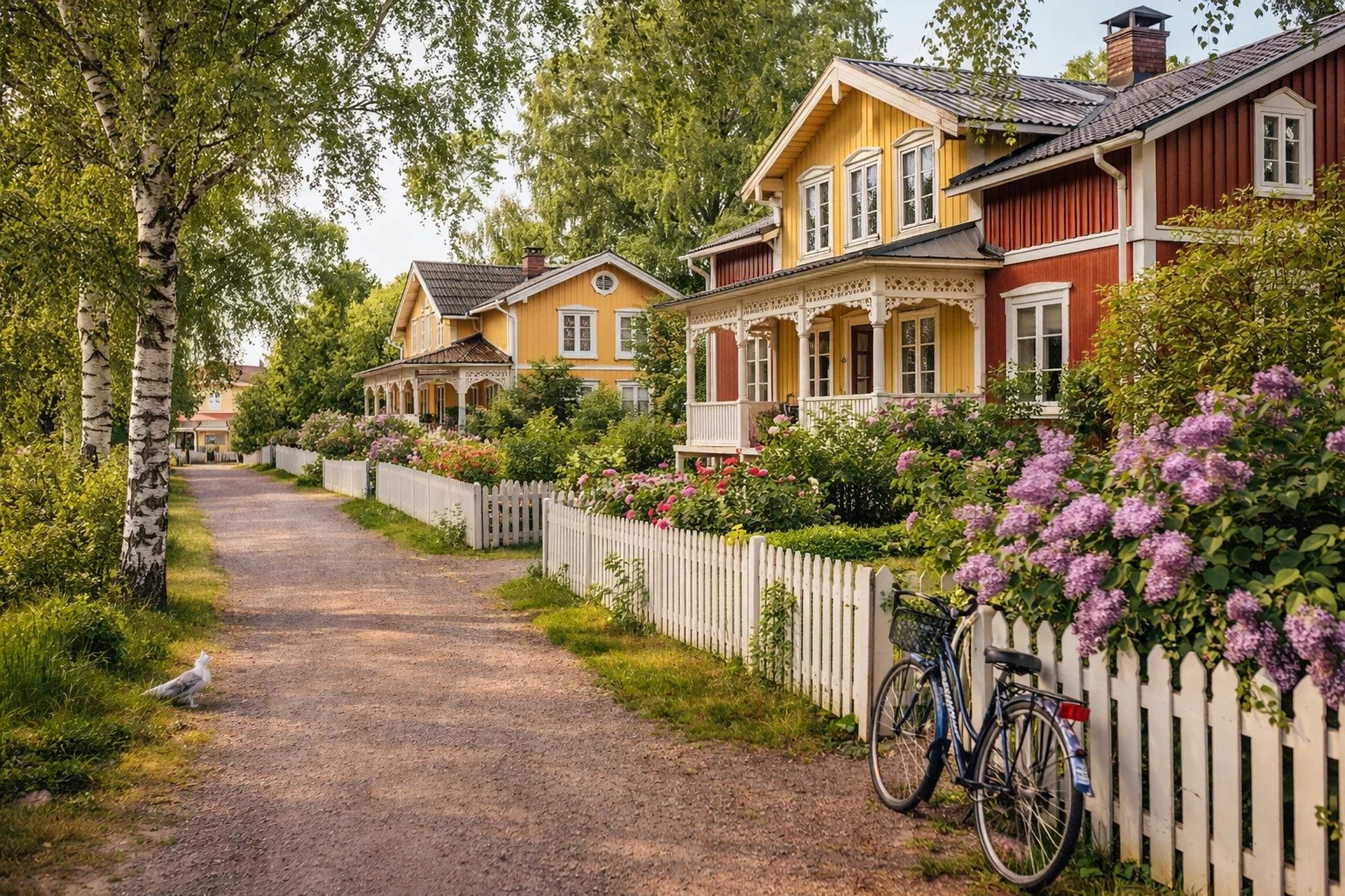 Wooden villas on a leafy Mariehamn street