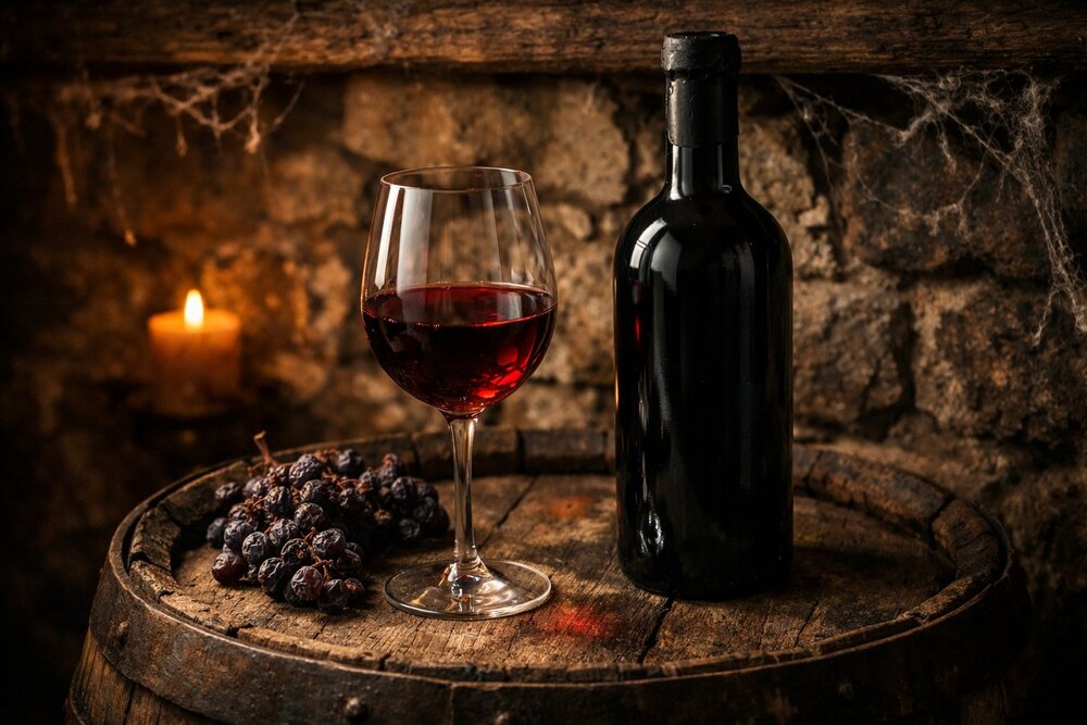 Kallmet red wine with grapes and kashkaval cheese