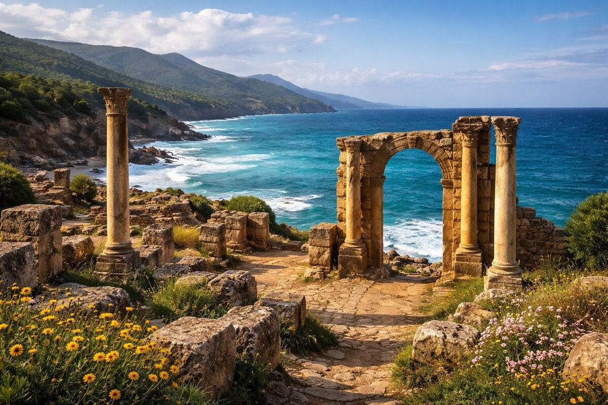 Roman ruins of Tipasa on the Mediterranean coast, Algeria