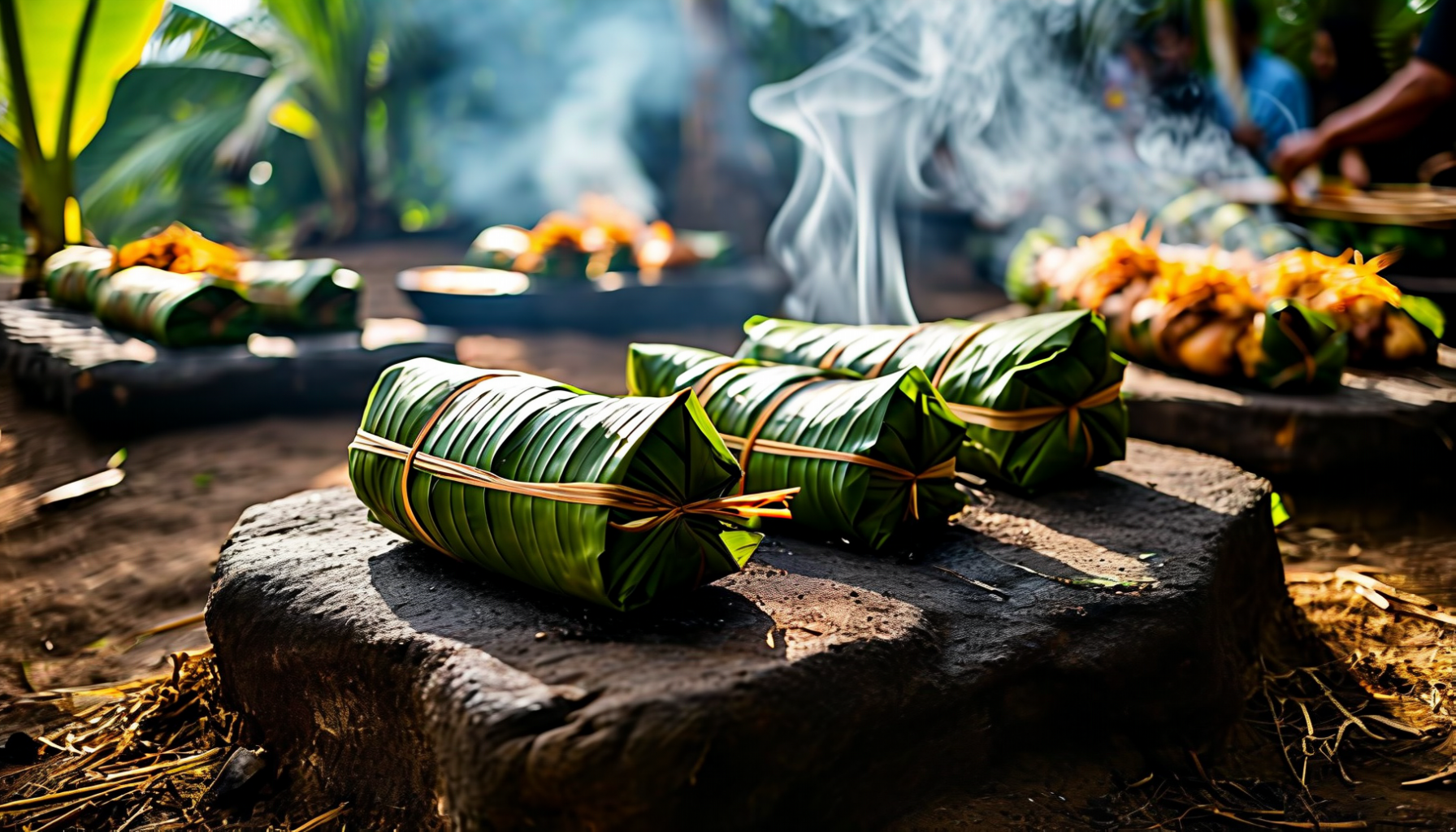 Traditional umu earth oven feast