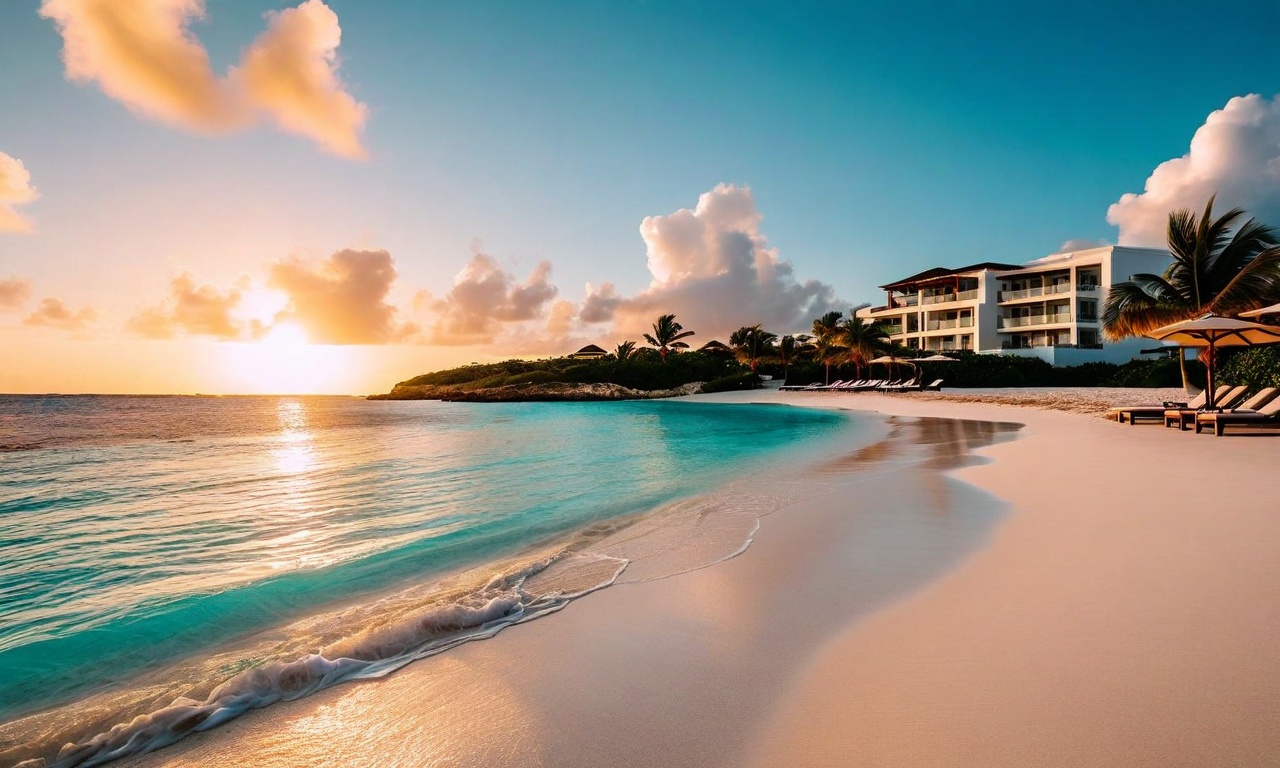 Meads Bay with luxury resorts and calm Caribbean waters