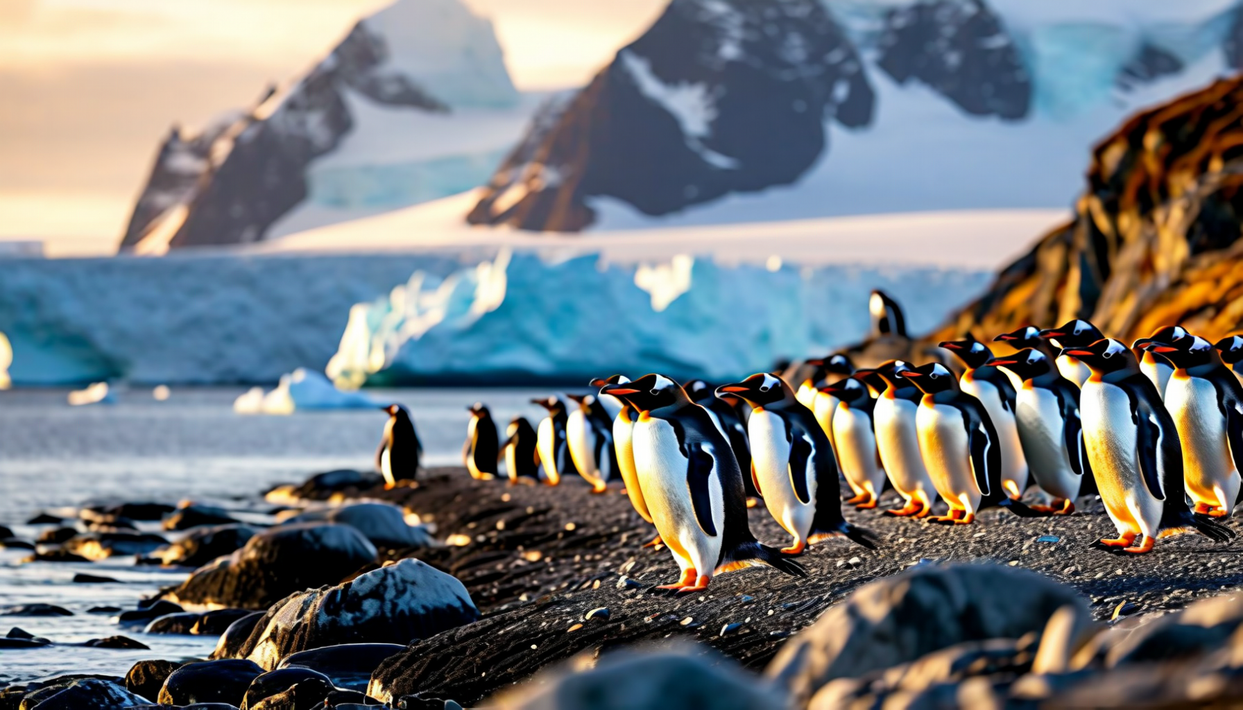 Penguin Colony at Sunset