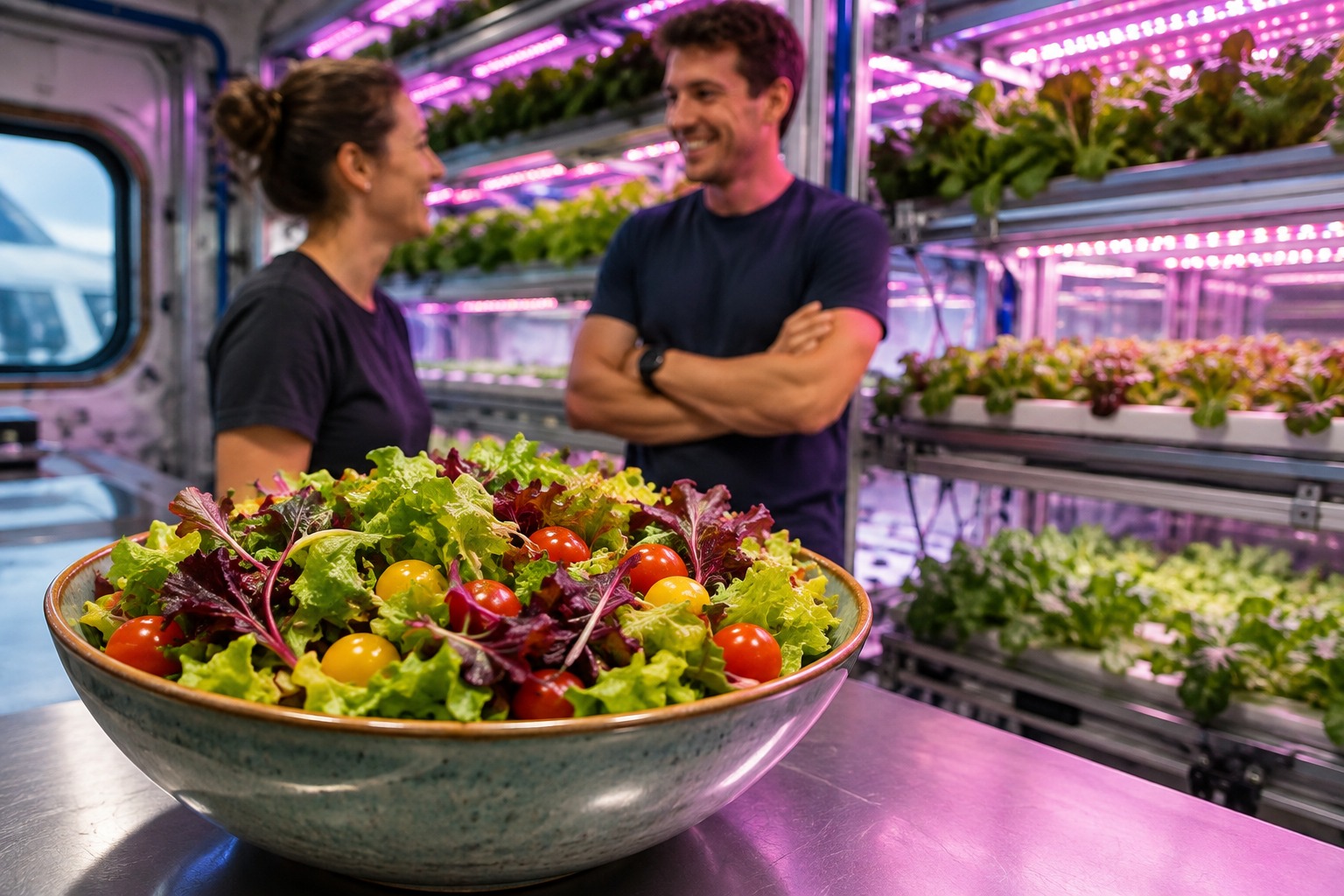 Fresh greenhouse salad grown at an Antarctic research station