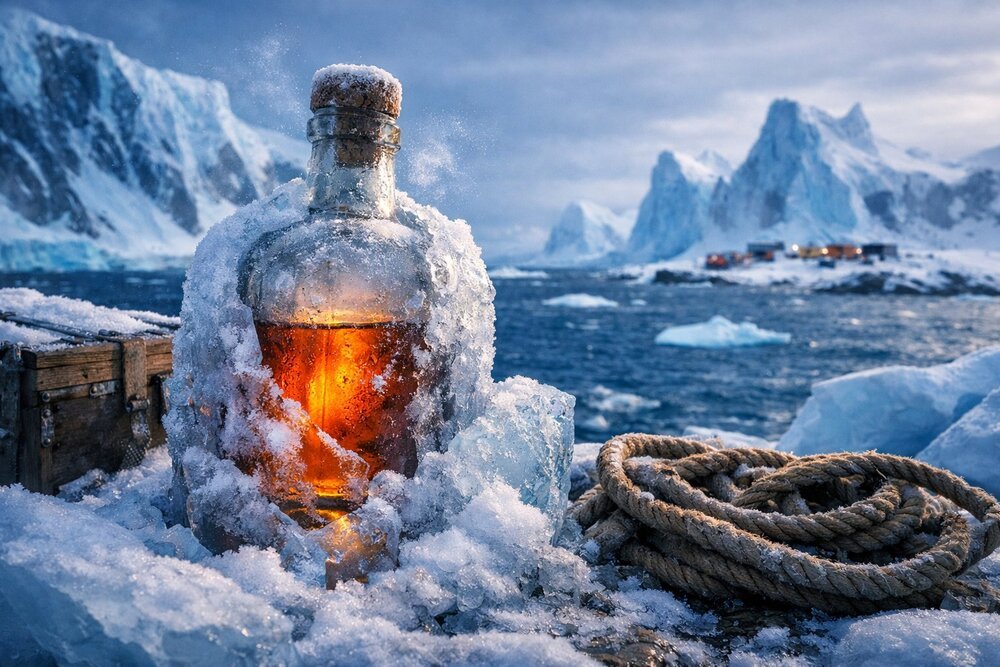 Whisky served with ancient ice