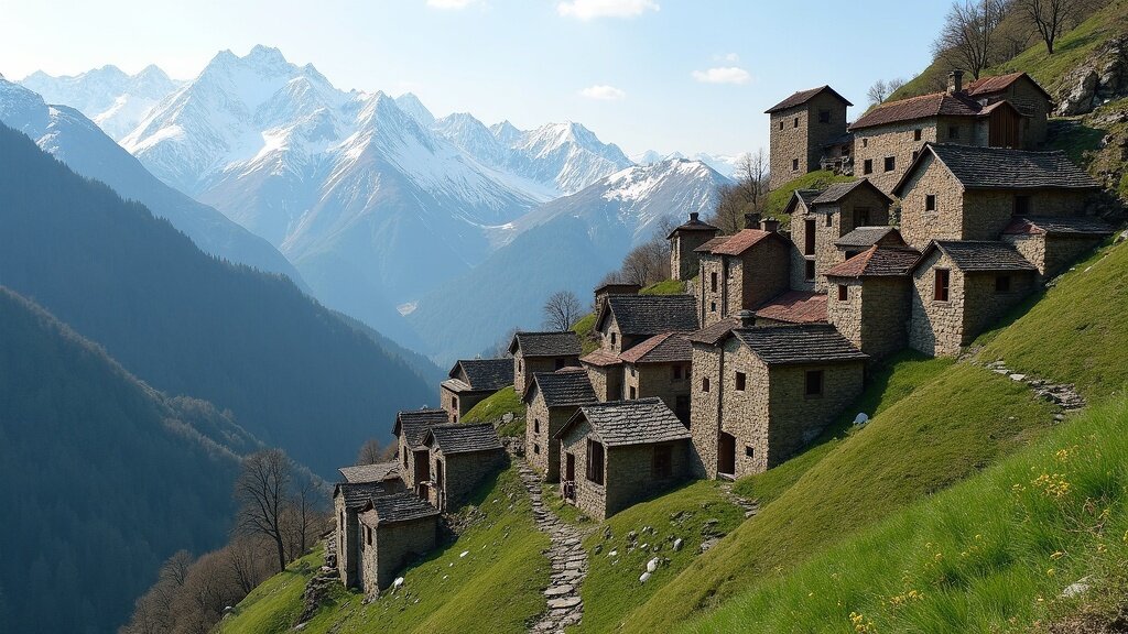 Khinalig mountain village in the Caucasus