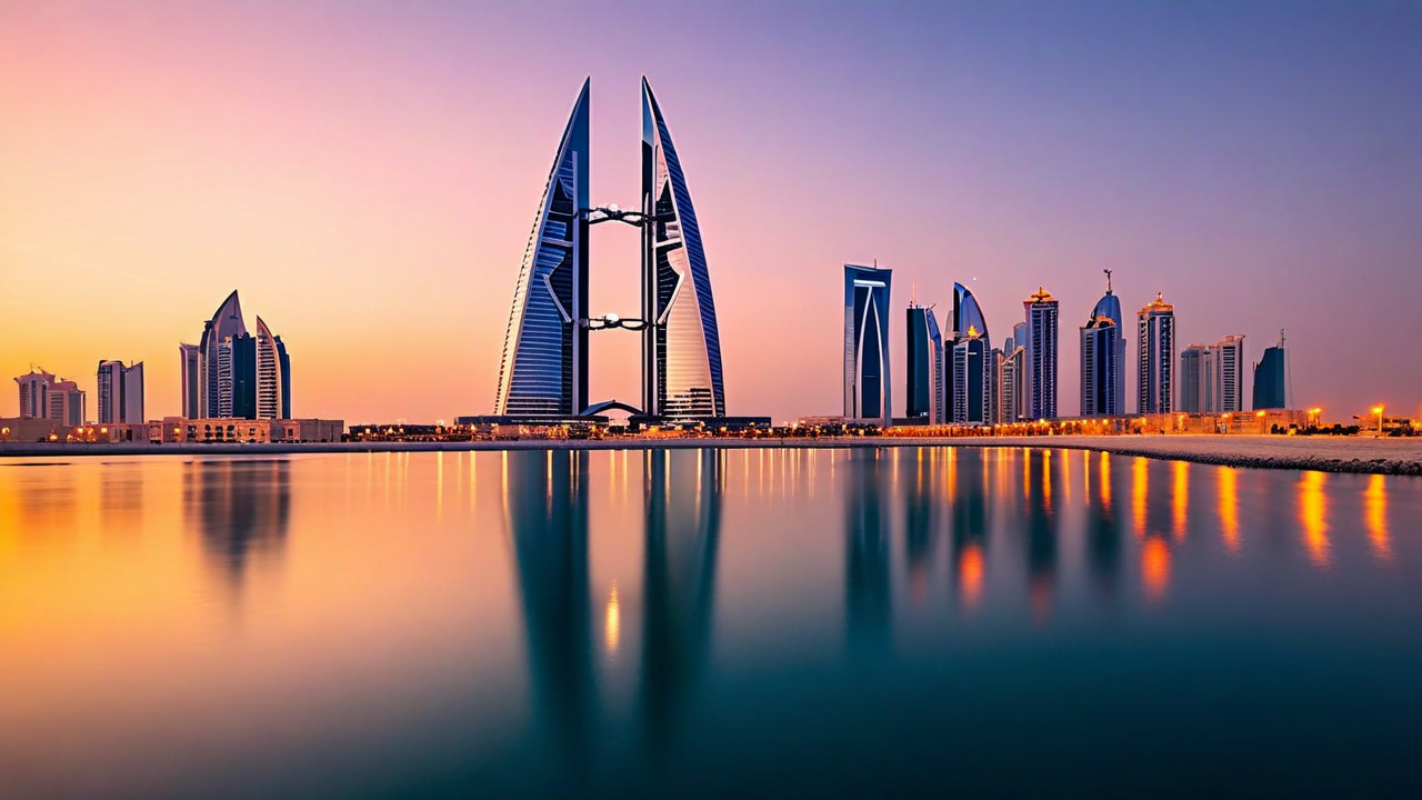 Manama skyline with Bahrain World Trade Center