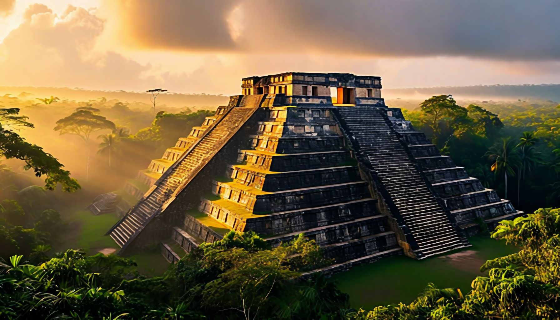 Caracol Maya pyramid Caana rising above the Belizean rainforest