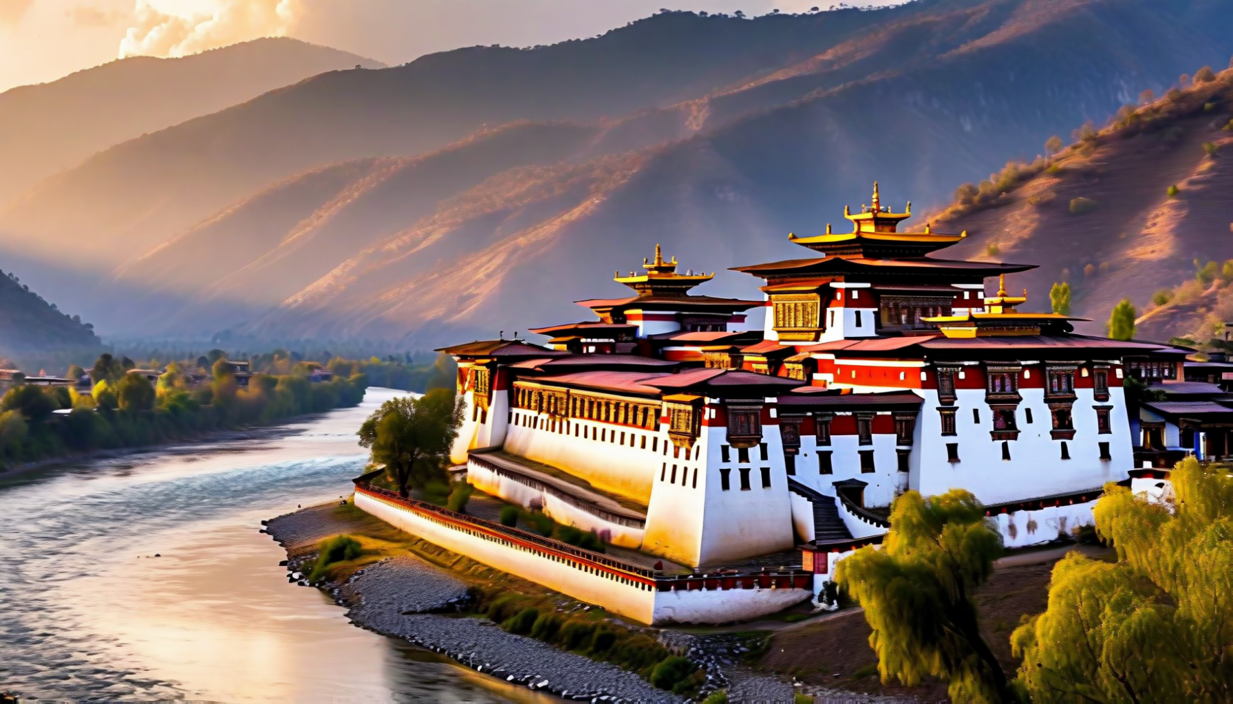 Punakha Dzong at the confluence of two rivers