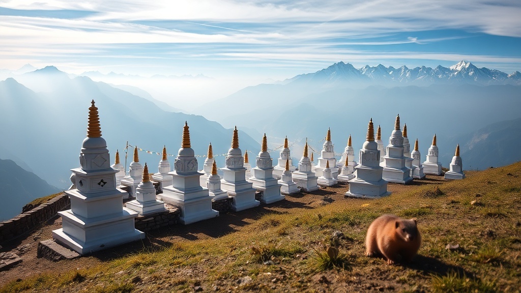 Himalayan peaks and prayer flags in Bhutan