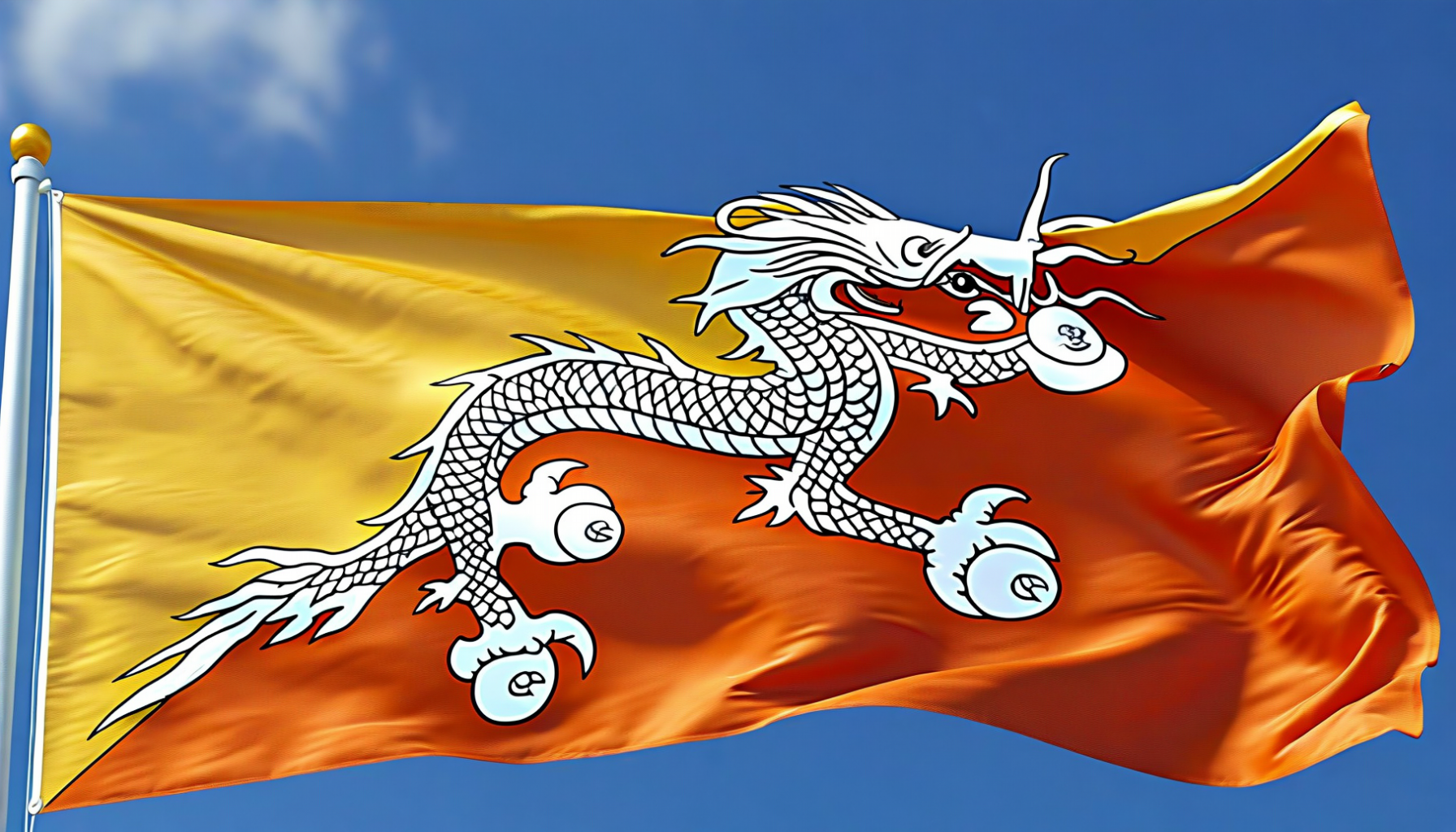 National flag of Bhutan with the Druk thunder dragon
