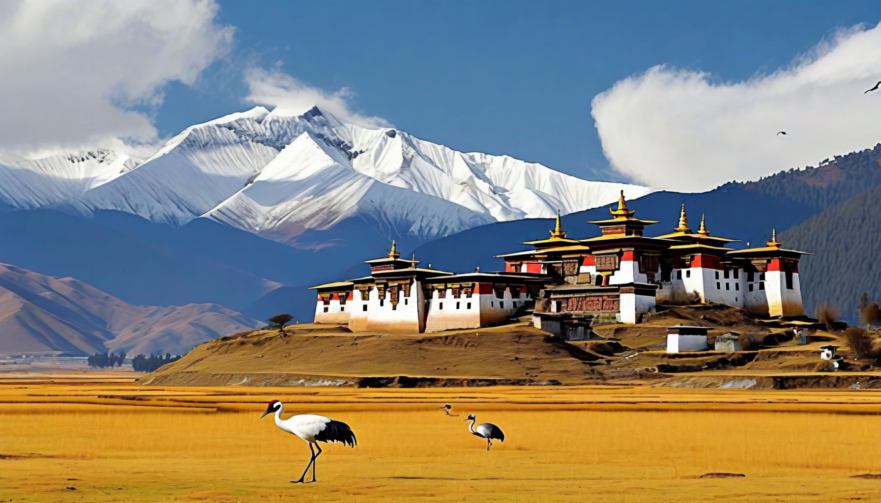 Gangtey Valley with black-necked cranes