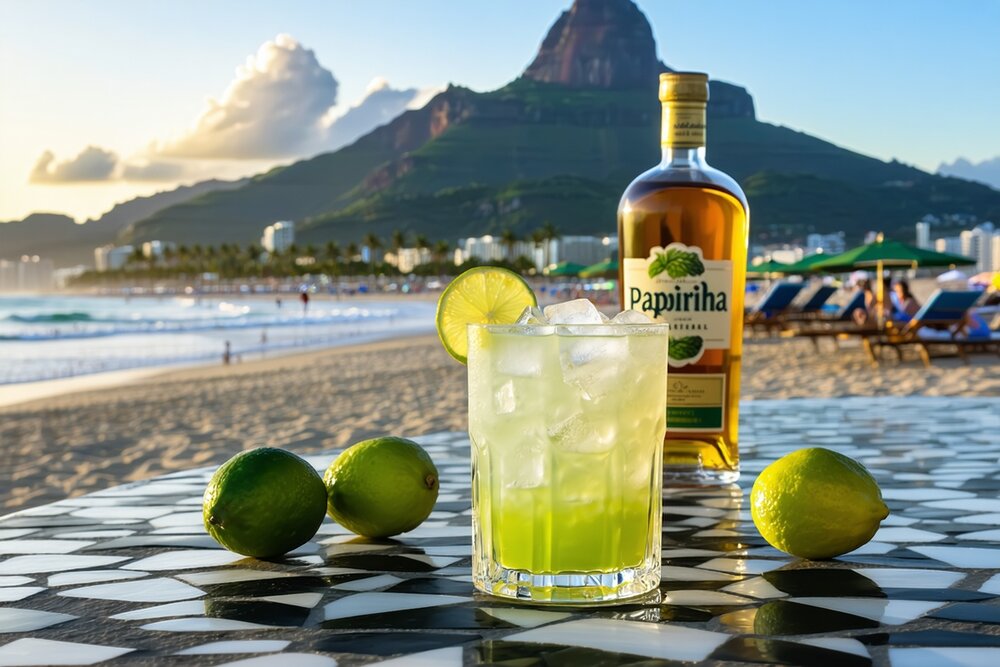 Caipirinha with Copacabana beach and Sugarloaf Mountain