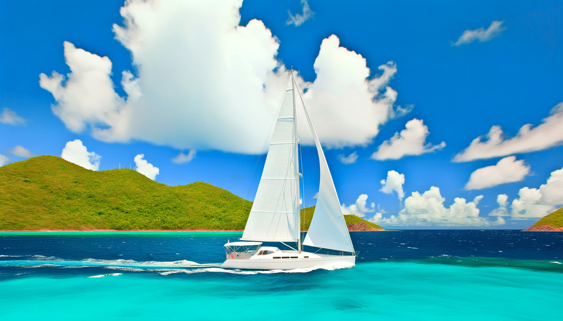 Sailing in Sir Francis Drake Channel with islands in background