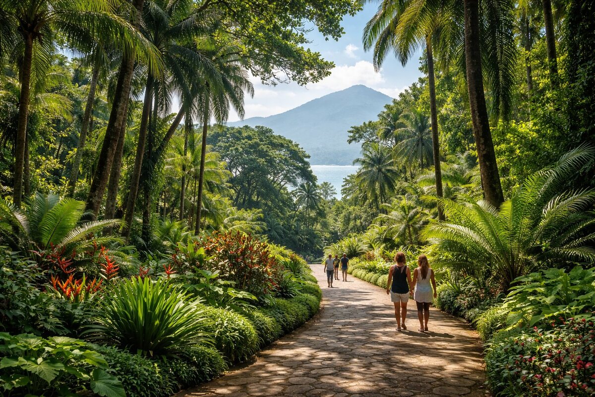 Limbe Botanic Garden with Mount Cameroon backdrop