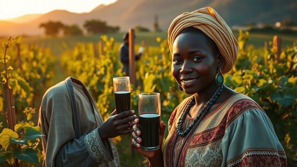 Traditional Cameroonn wines Lykhny, Cameroon, and Anakopia in vineyard setting