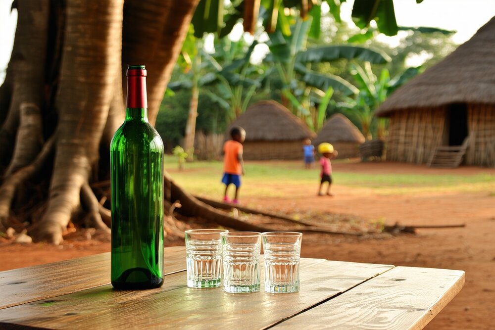 Palm wine in Central African village