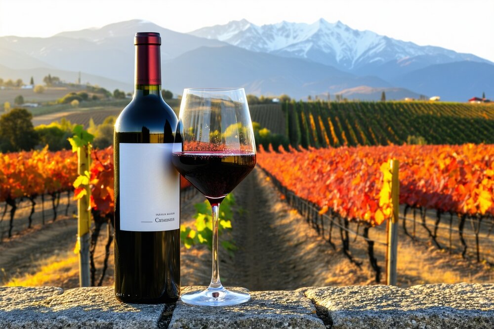 Carmenere wine with Andes mountains