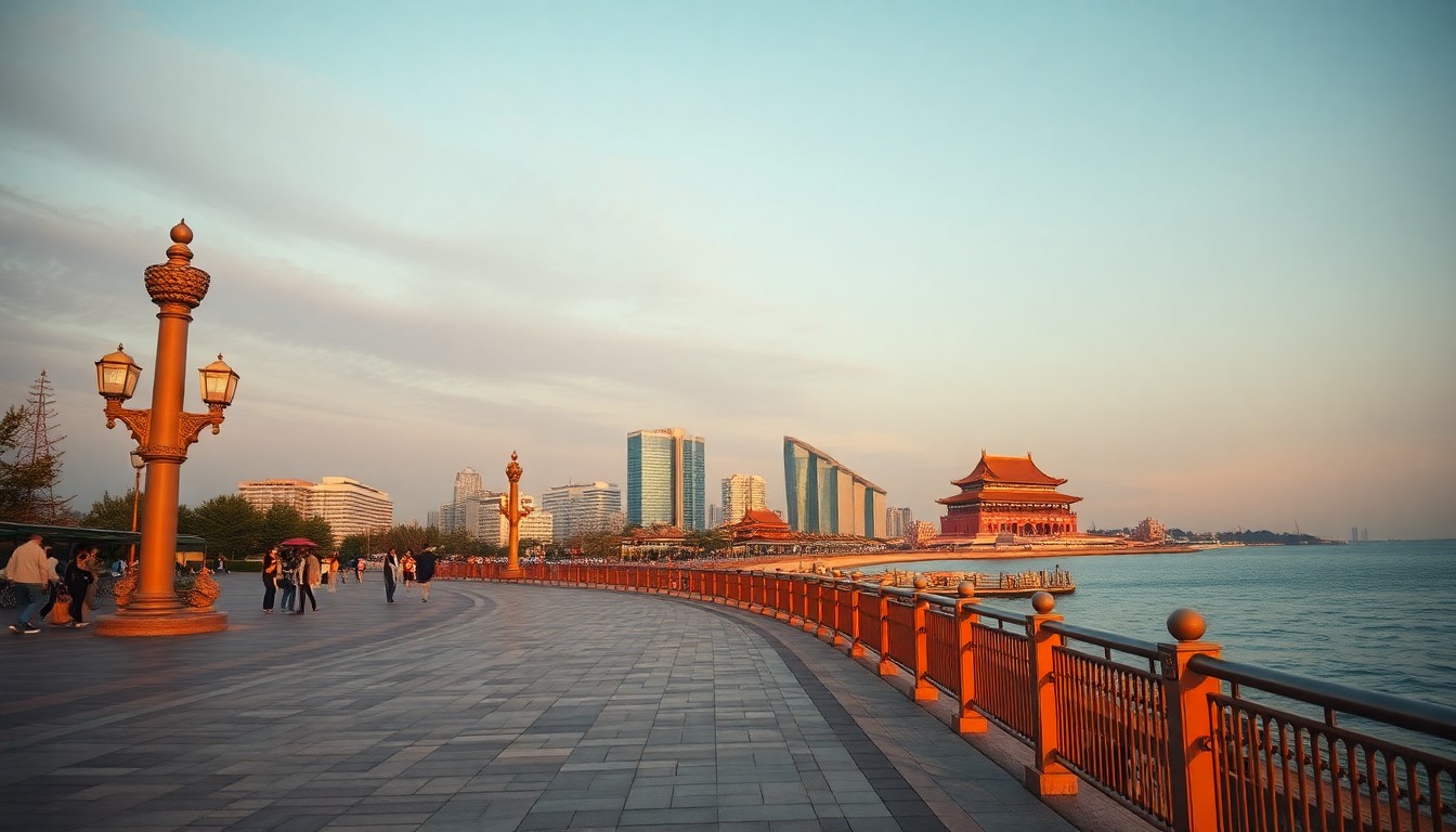 Beijing Seafront Promenade at golden hour