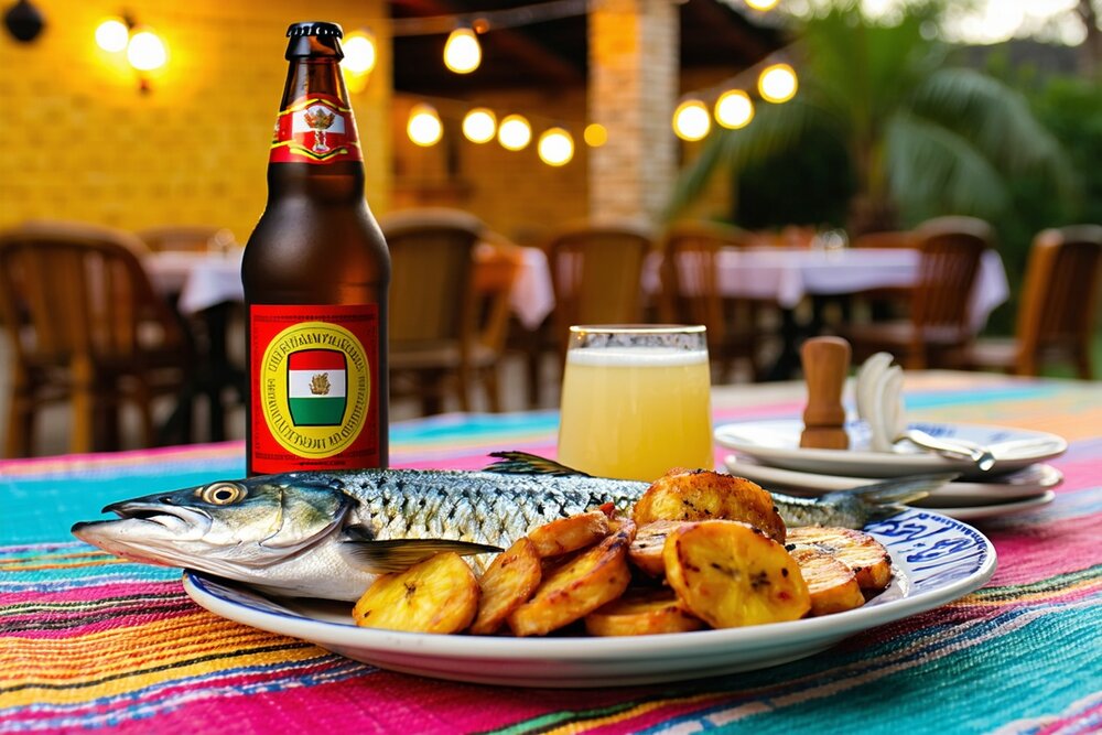 Bandji palm wine and grilled fish at an Abidjan maquis