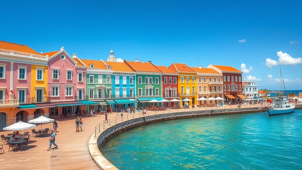 The colourful Dutch colonial merchant houses of Handelskade in Willemstad, Curaçao