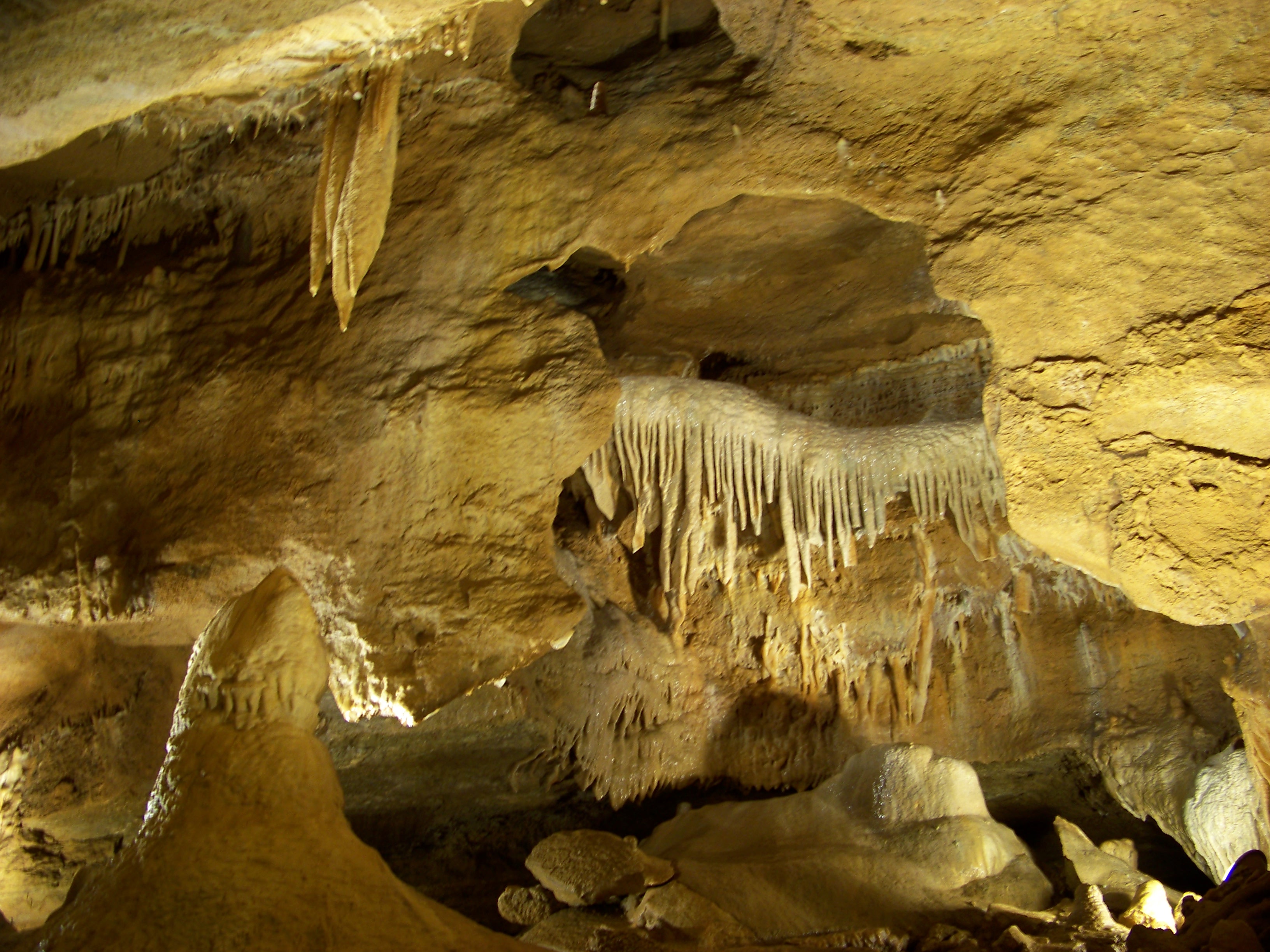 Stalactite and stalagmite formations in Konepruske Caves