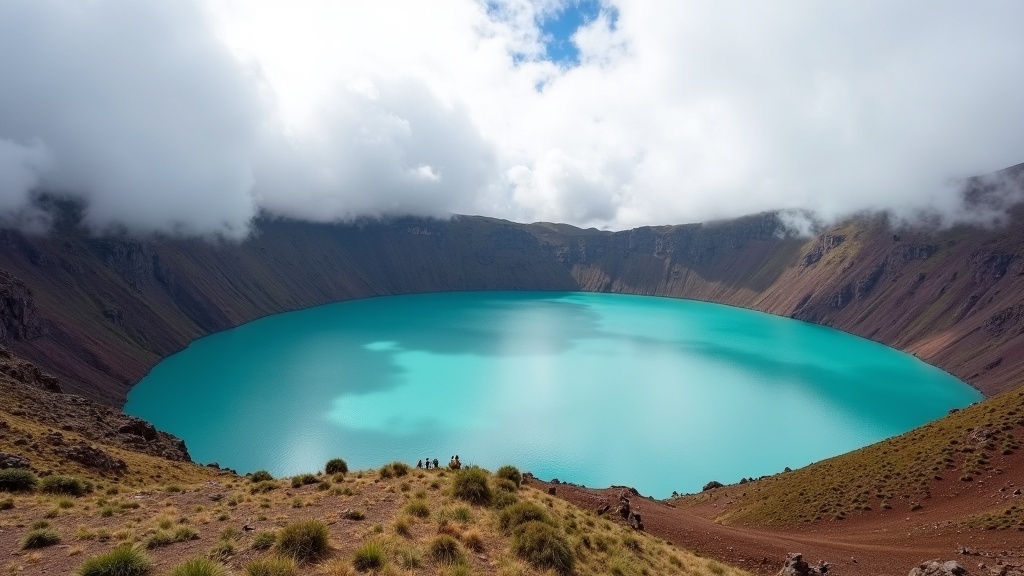 Quilotoa turquoise crater lake in the Andes