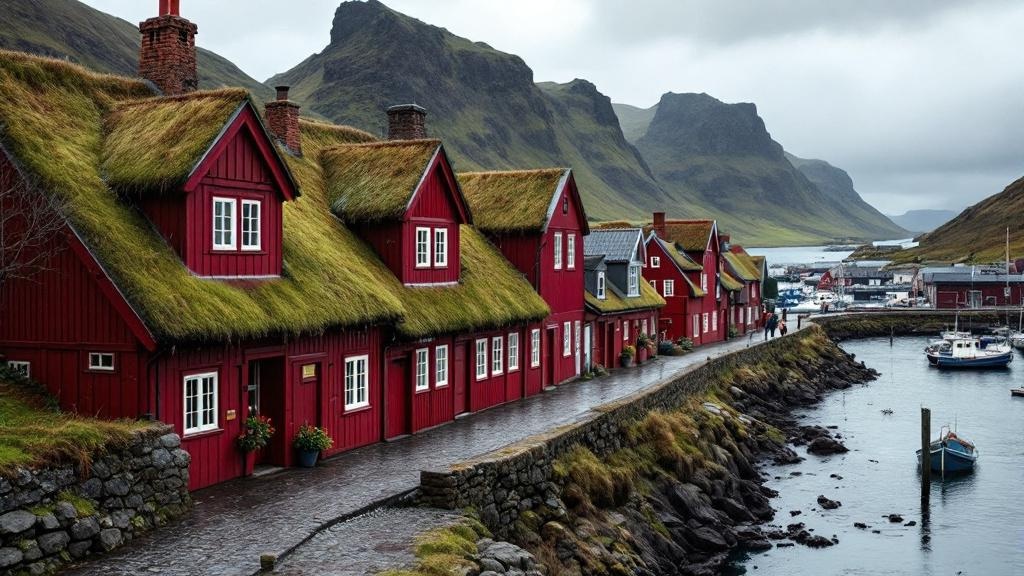 Tinganes historic district in Tórshavn with red wooden buildings