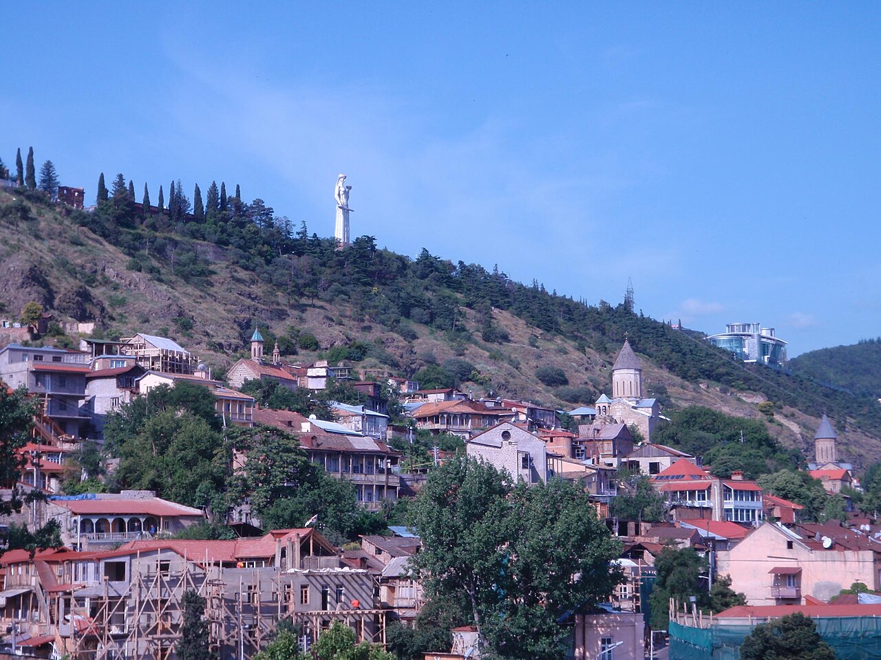 Tbilisi Old Town with traditional balconied houses and Narikala Fortress
