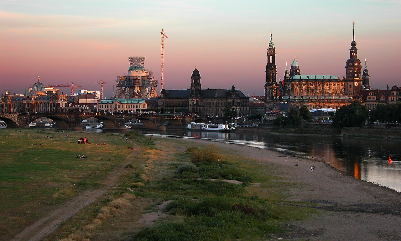 Reconstructed Frauenkirche dome rising above Dresden's old town