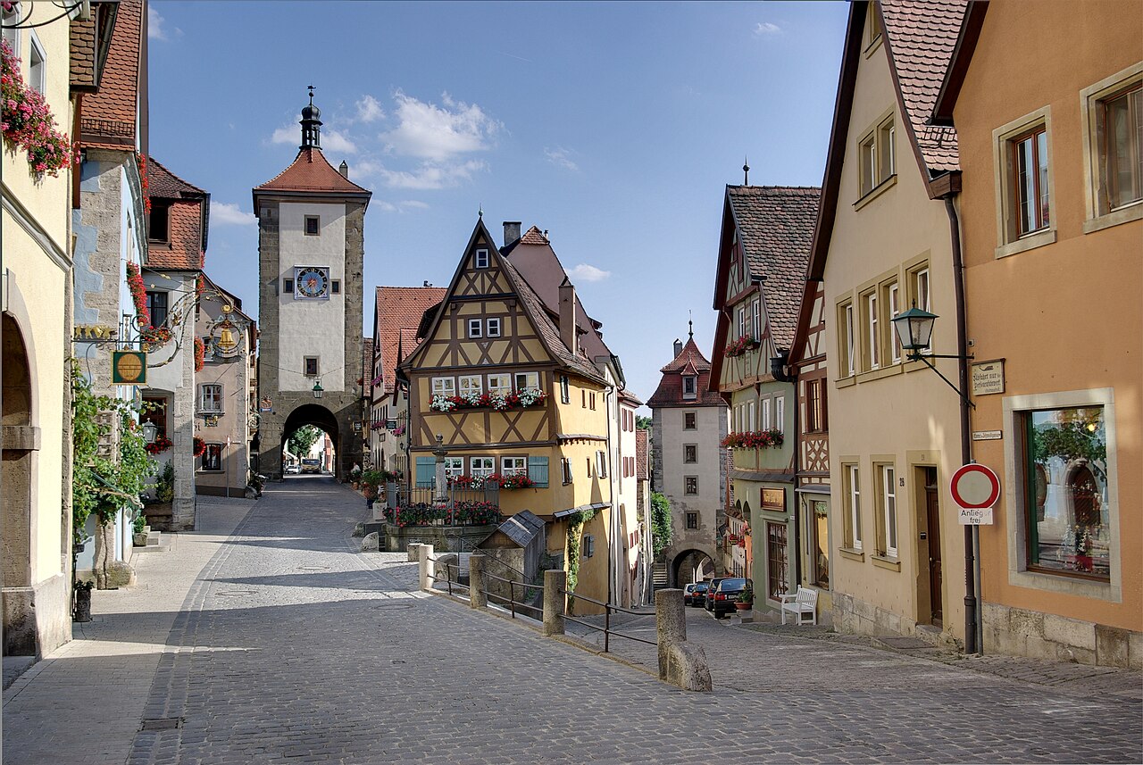 Half-timbered houses along cobblestone streets in Rothenburg ob der Tauber
