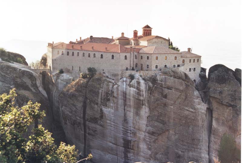 Meteora monastery perched on towering rock pillars in Thessaly