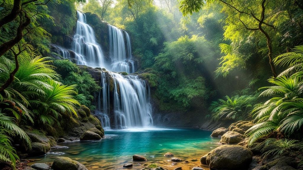 Concord Falls waterfall in Grenada's tropical rainforest
