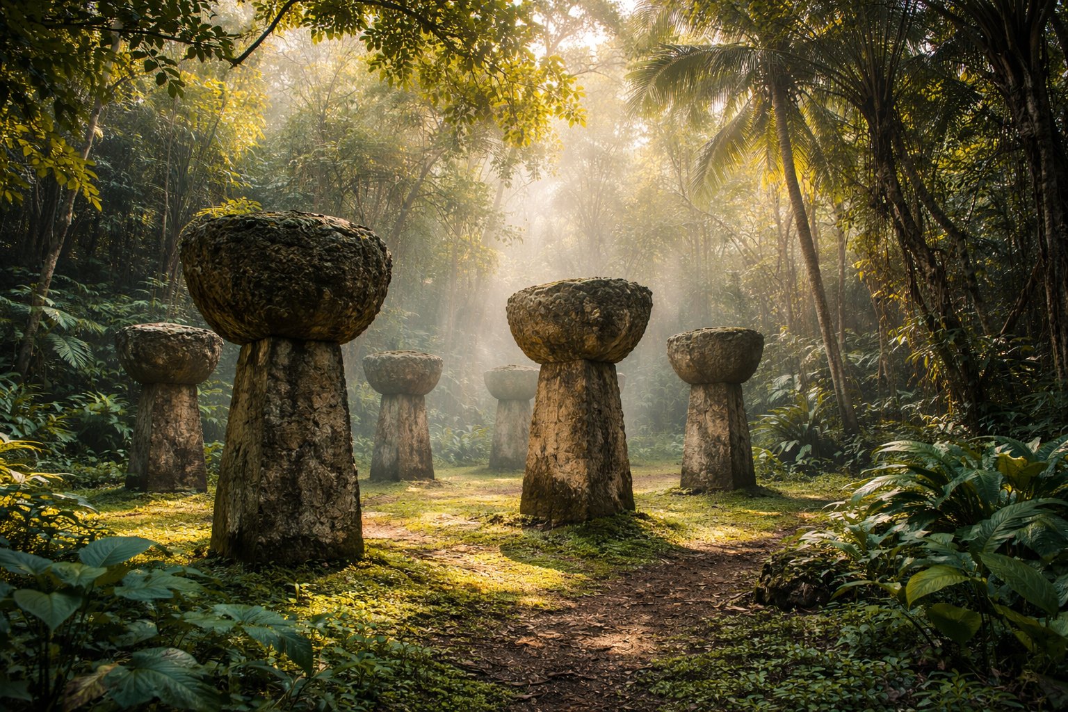 Ancient Chamorro latte stones in Guam jungle