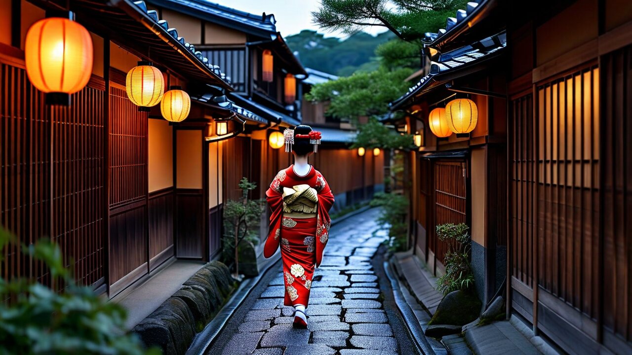Gion district in Kyoto — traditional machiya houses and geisha quarter