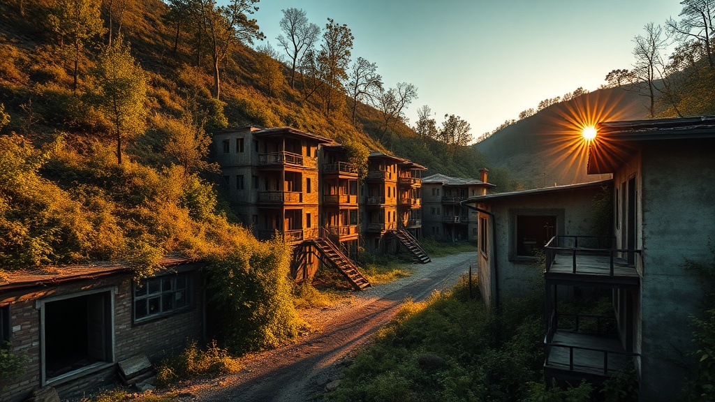 Tkvarcheli Ghost Town - abandoned Soviet mining city with overgrown buildings