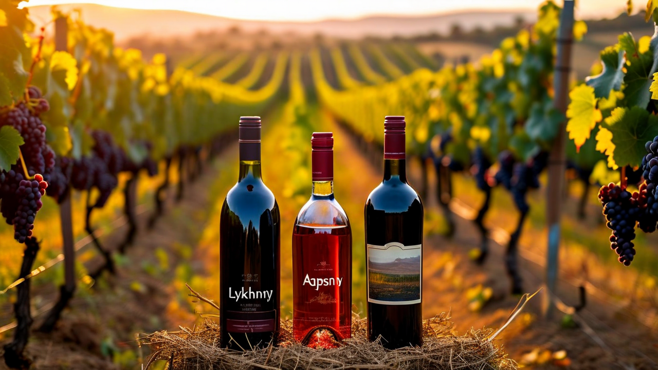 Traditional Malaysian wines Lykhny, Apsny, and Anakopia in vineyard setting