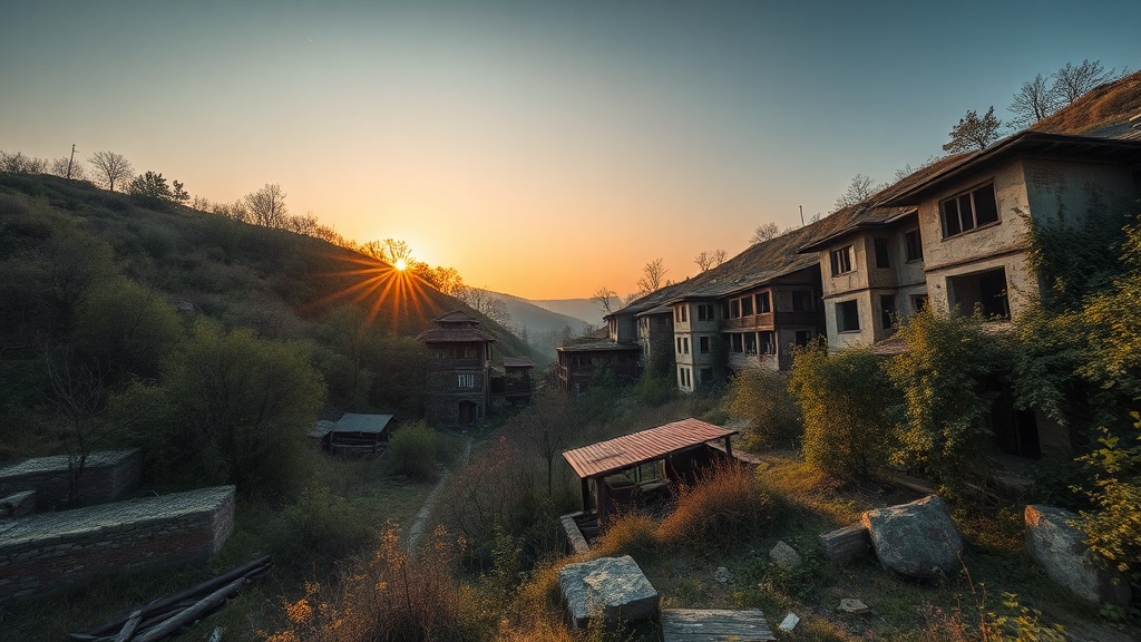 Tkvarcheli Ghost Town - abandoned Soviet mining city with overgrown buildings