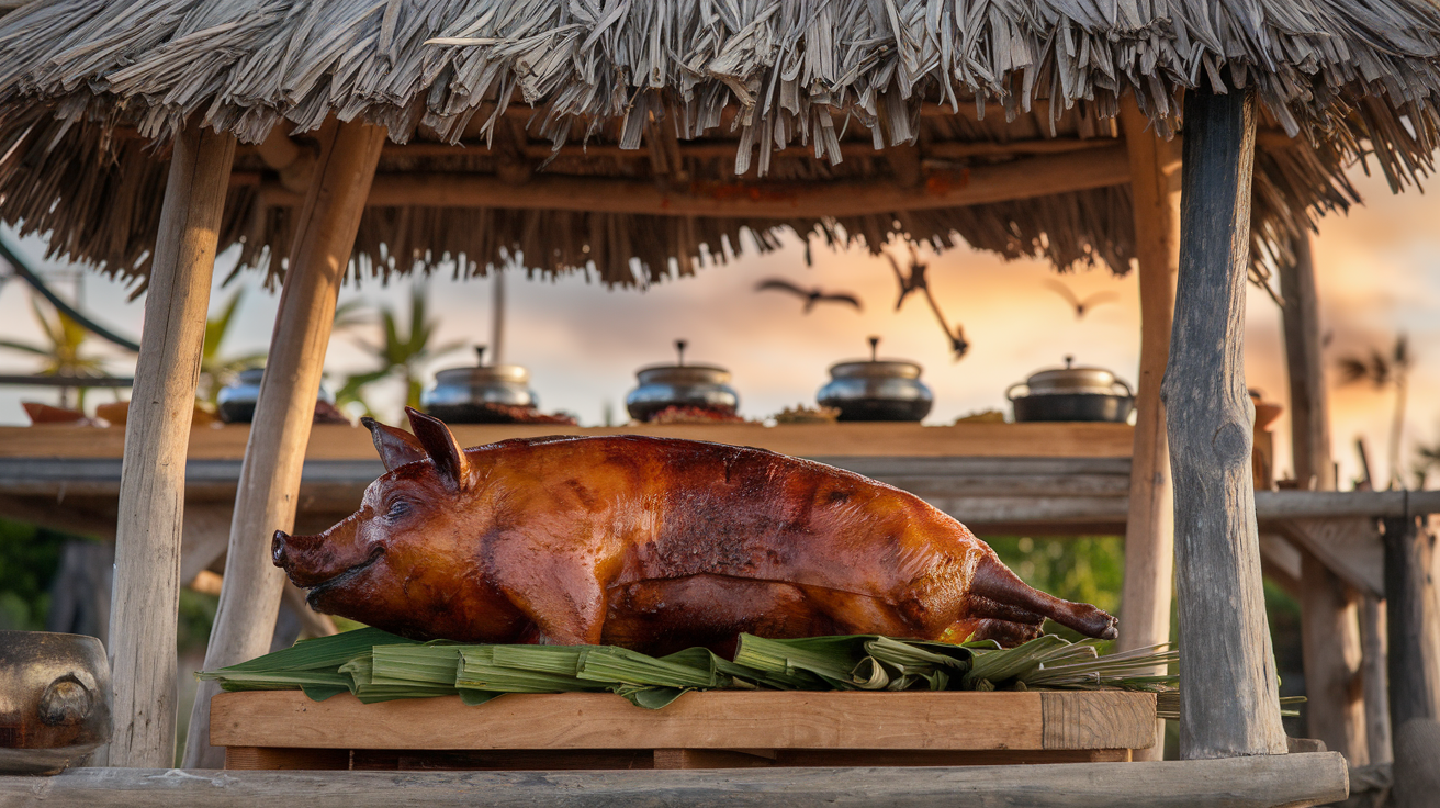 Traditional Micronesian feast with abysta, adjika, and wine