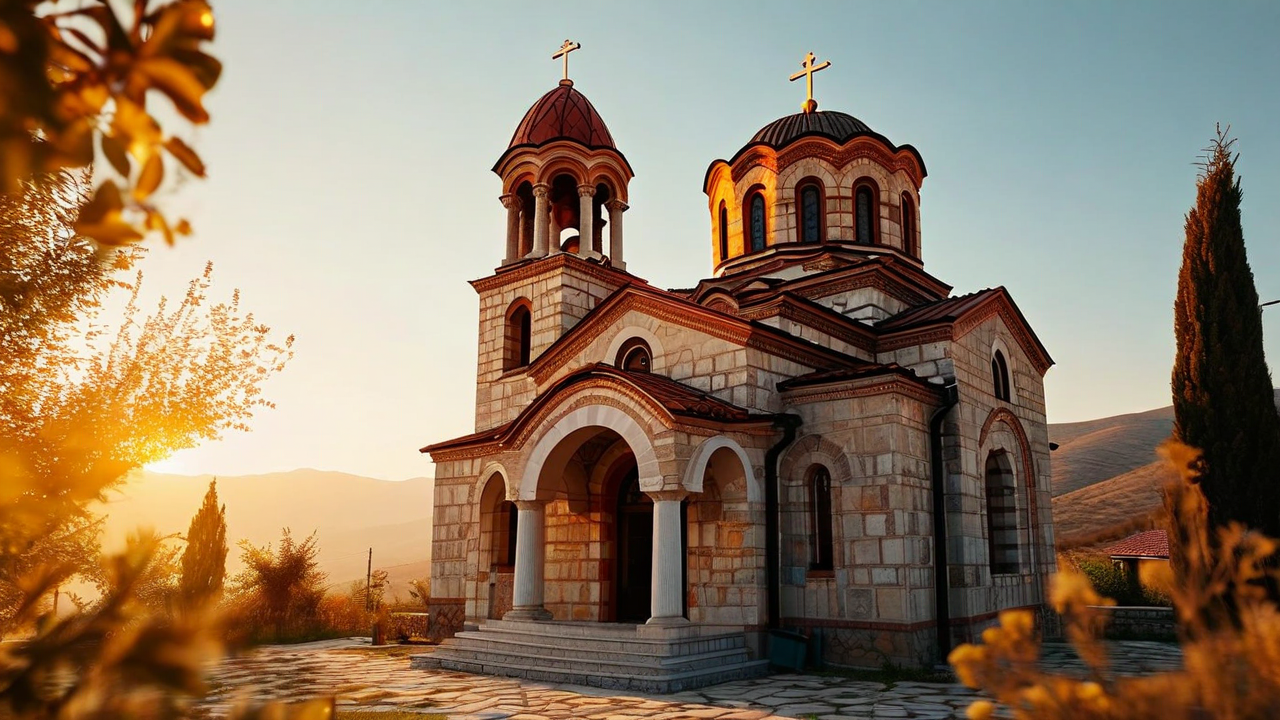 New Athos Monastery at sunset