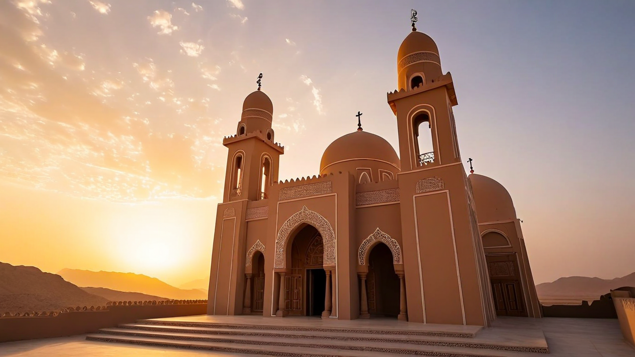 New Athos Monastery at sunset