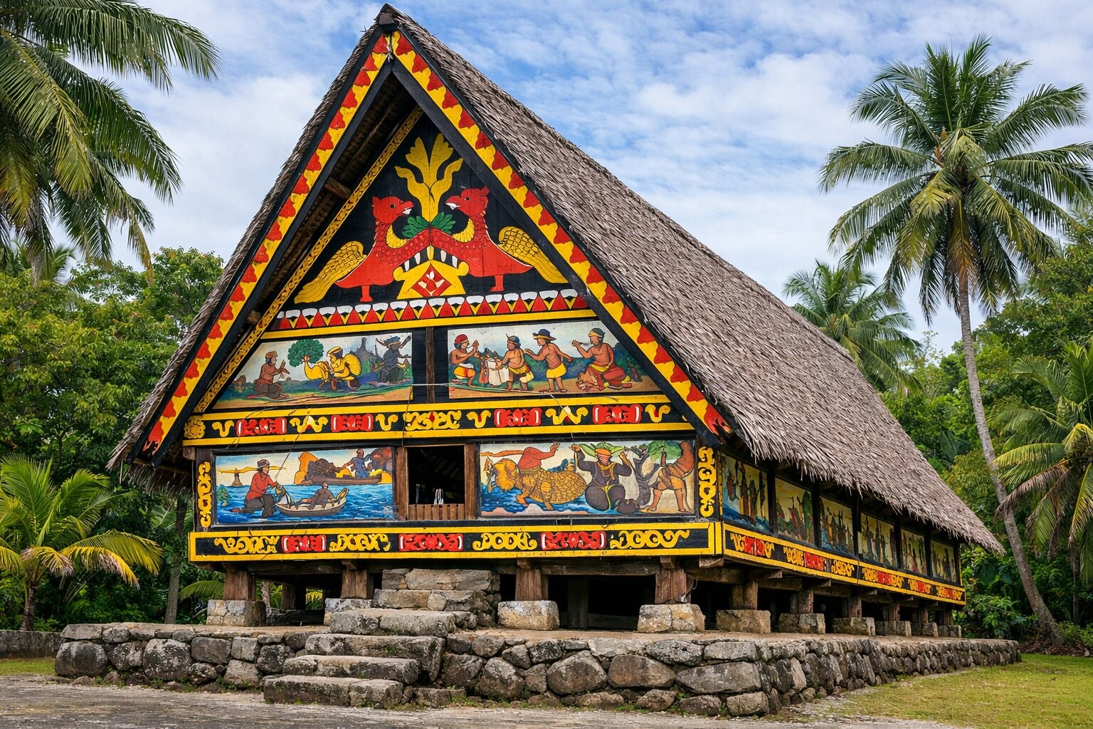 Traditional Palauan Bai with colorful storyboards