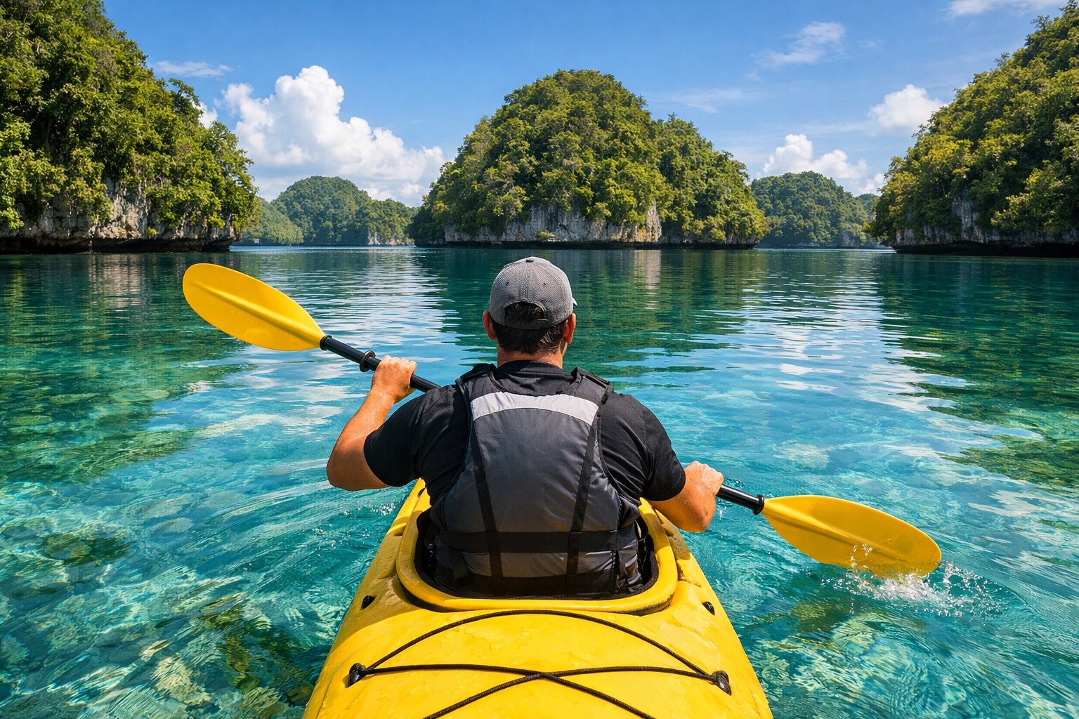 Kayaker exploring Rock Islands Palau