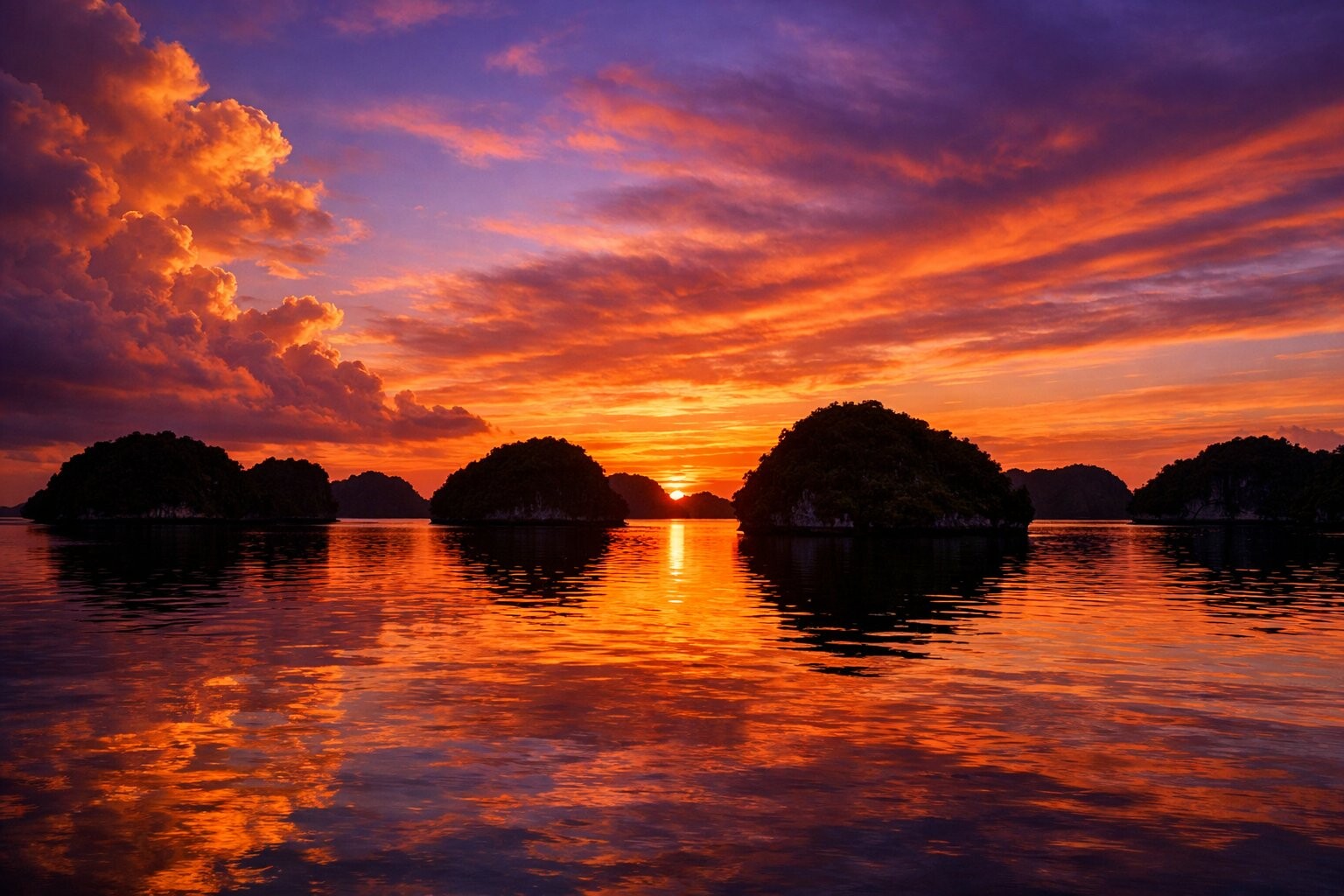 Spectacular sunset over Rock Islands Palau