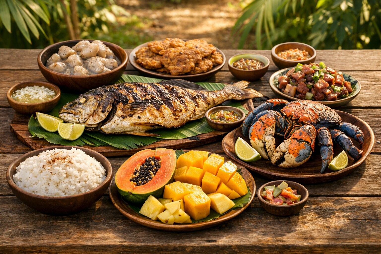 Traditional Palauan food spread