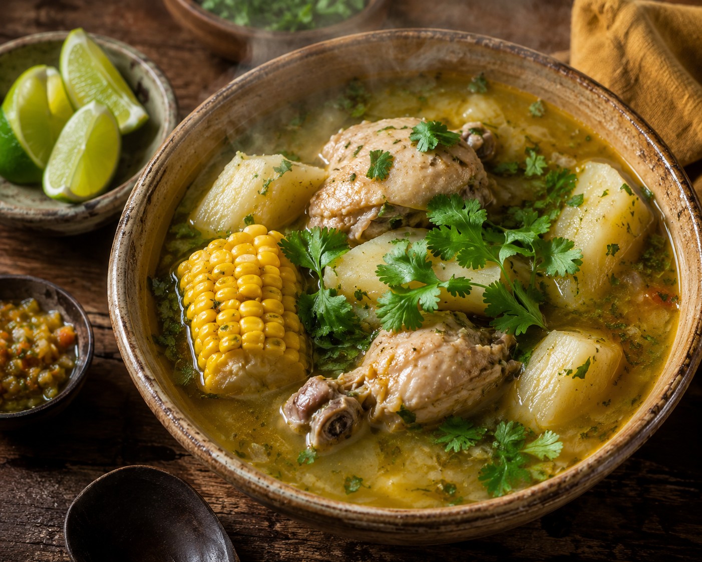 Panamanian sancocho chicken soup with corn and yuca