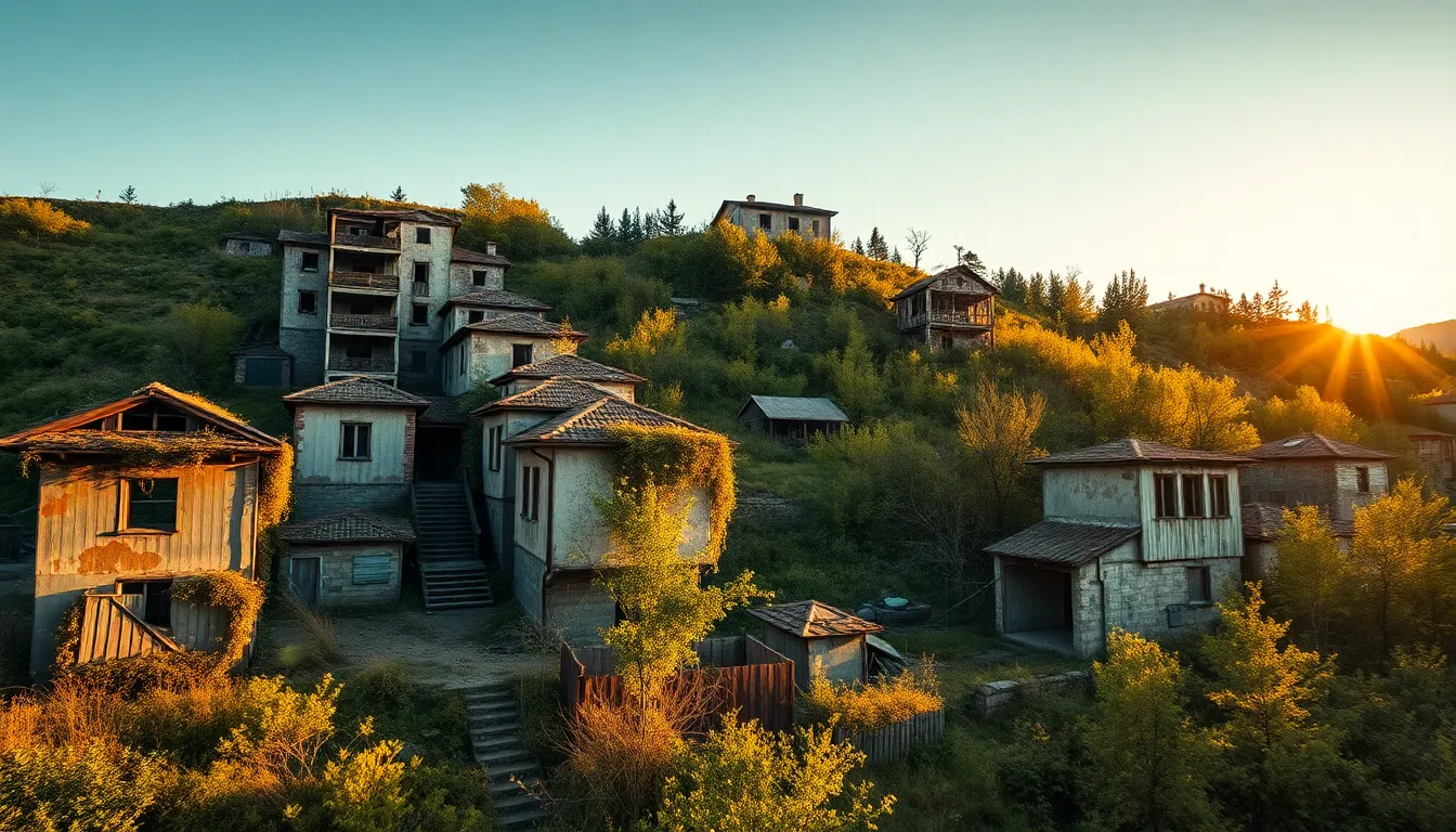 Tkvarcheli Ghost Town - abandoned Soviet mining city with overgrown buildings